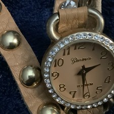 Geneva Platinum Women's Quartz Gold Dial Beige Leather Wrap-Around Wristwatch