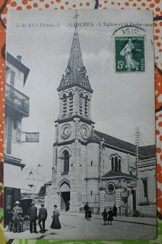 Cpa 1908, Garches, l'église et la poste, hauts de Seine 92 - Photo 1/1