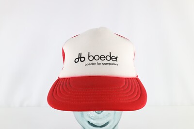 Vintage 90s Boeder For Computers Spell Out Roped Trucker Hat Cap Snapback Red