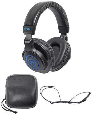 Rockville DJ1500 DJ Stereo Headphones w/ Detachable Cable, Case+Extra Ear Pad