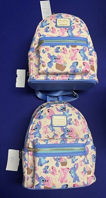 NWT Disney Parks Stitch & Angel\' Pink Floral Loungefly Mini Backpack Loungefly Disney Stitch and Angel Valentine Heart Pink Mini  main image 2