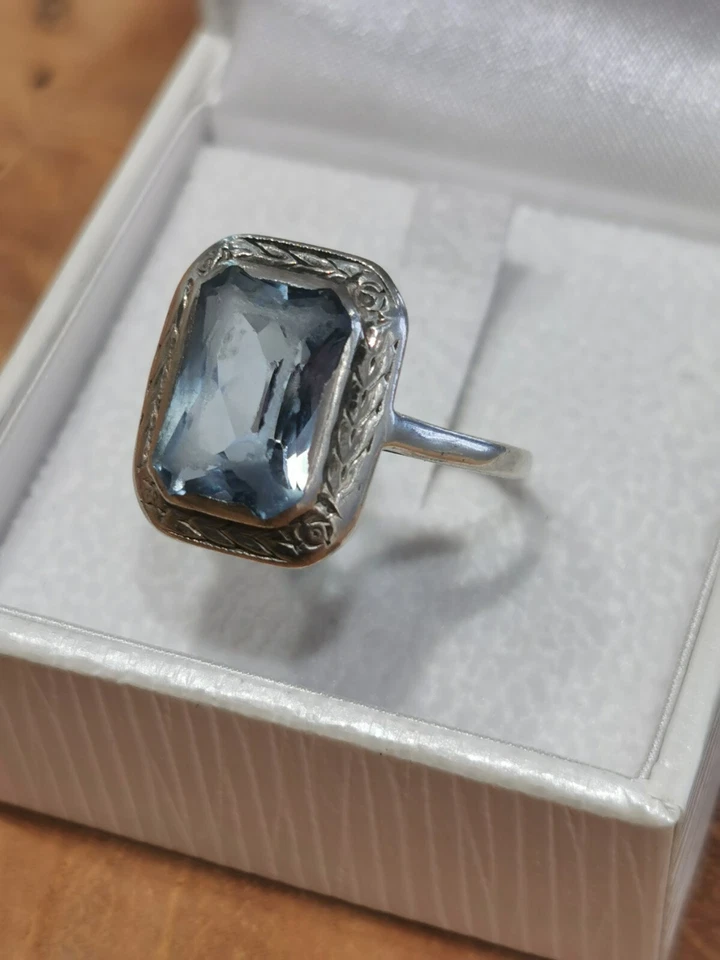 Anello 950 Argento Con Topazio Blu IN Misura 58 3,7 Grammi - Immagine 3 di 4