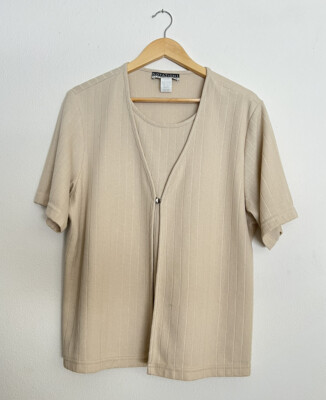 Vintage Notations Womens Shirt Extra Large Cardigan Neutral Beige Layered Office