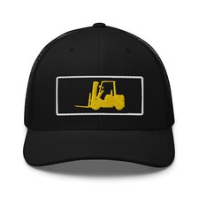 Forklift Truck Cap. Trucker Cap With Embroidered Yellow Forklift Heavy Equipment