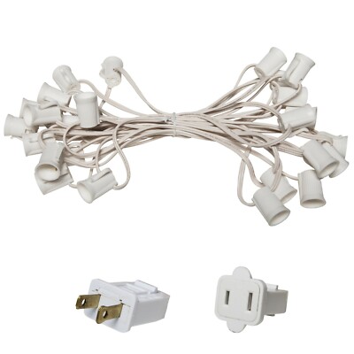 10'-50' White Patio Light Socket Stringer, 12'' Spacing, E17 Sockets, 8A, SPT1