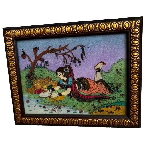 Pintura de piedras preciosas reales Sunish Maru India 10 + piedras reales de varios colores 9,5" Foto 3 de 4