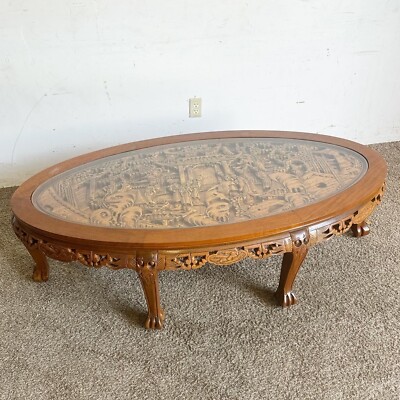 Asian Hand Carved Wooden Coffee Table With Glass Inlay | eBay