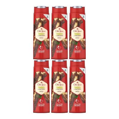Old Spice Timber Mint Scent Shower Gel - Long Lasting Scent, 400ml (Pack of 6)