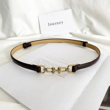 Fashion Women Lady Thin PU Leather Gold Metal Buckle Waist Belt