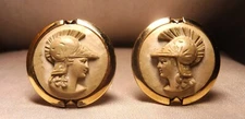 GORGEOUS ANTIQUE VINTAGE  12K GOLDFILLED ATHENA MINERVA LAVA CAMEO CUFFLINKS!