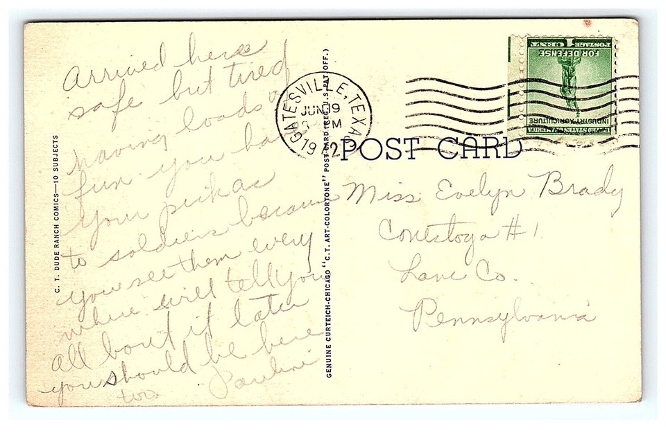 Pretty Blonde Woman Cowboys Dude Ranch Saddle Empty Linen Curteich WWII ...