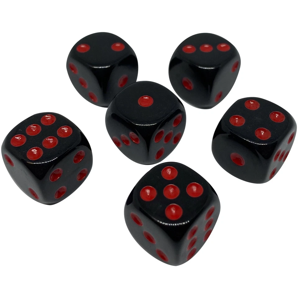 MARKENLOS 6 Würfel / Dice Cube 16mm Schwarz / Rot 6 Seiten D6 W6 Knobeln Party Spiel