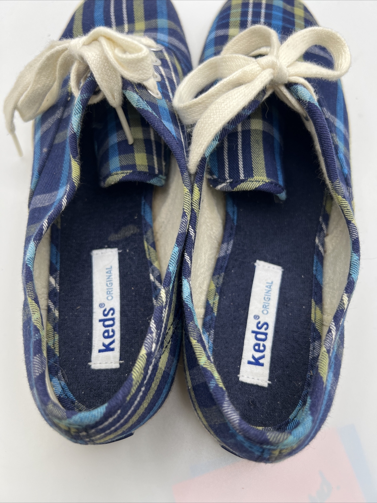 KEDS Women’s Blue Plaid Casual Flat Lace Up Tennis Shoes WF13220M 6 1/2