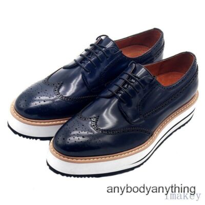 Men Brogue Creeper Platform Shoes Blue Lace-up Wingtip  display picture 3