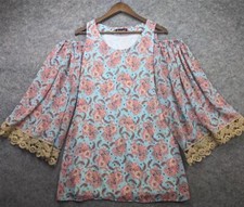 Basically Me Dress Womens Small Multicolor Paisley Chiffon Bell Sleeve Mini