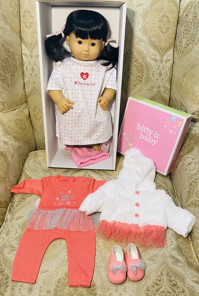 Rare American Girl Bitty Twin Asian Girl Doll & Winter Snowflake
