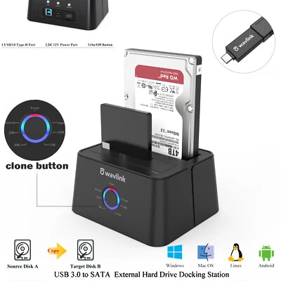 WAVLINK USB 3.0 to SATA Hard Drive Dock Dual Bay &2.5" 3.5"HDD/SDD Docking Station