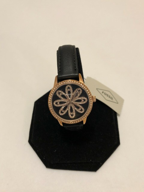 Fossil 3 Hand Rose Gold Glitz Flower 