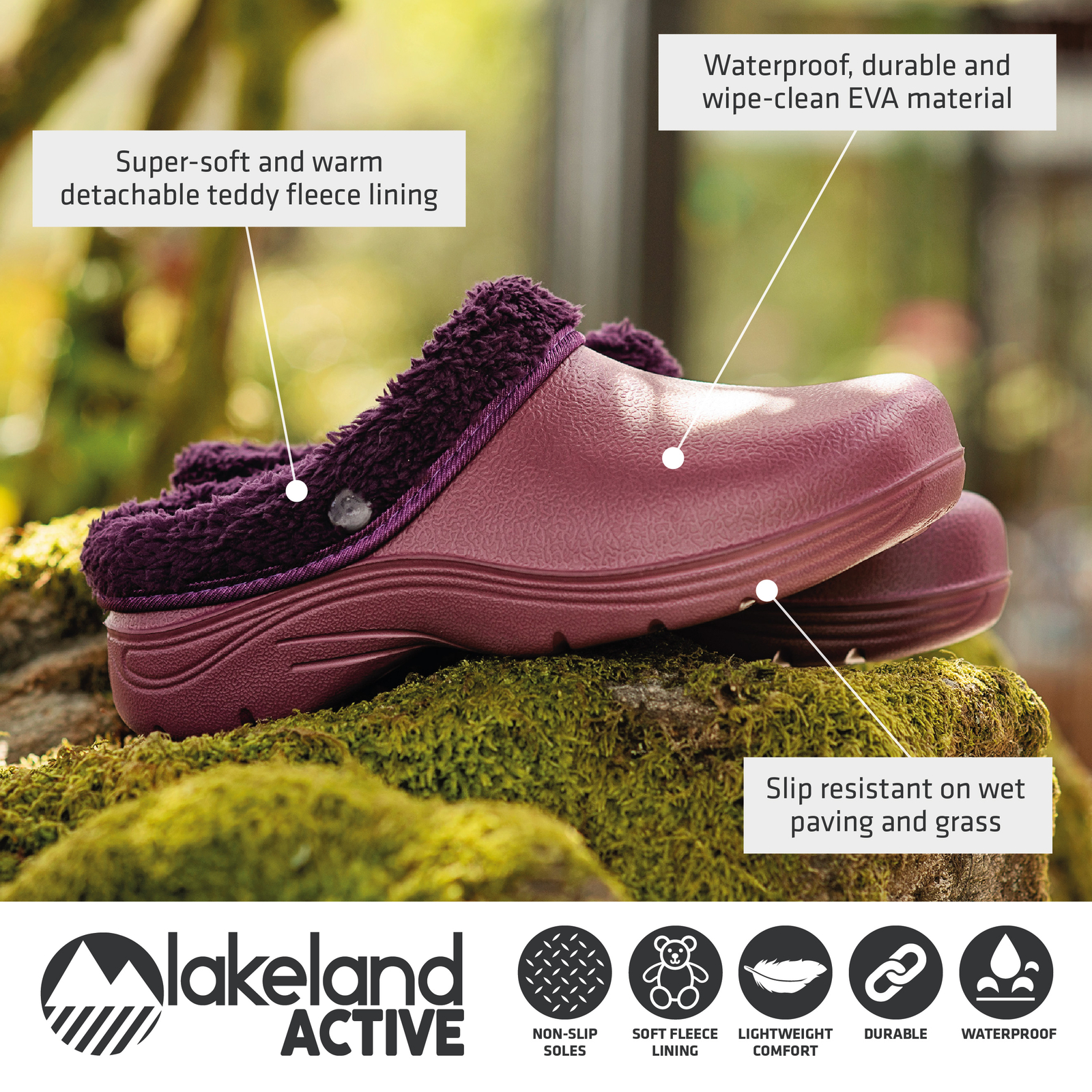 Lakeland Active Women's Lorton Thermal Fleece Lined Garden Clogs Warm