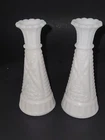 (2) Vintage Anchor Hocking White Milk Glass 6" Stars and Bars Flower Bud Vases