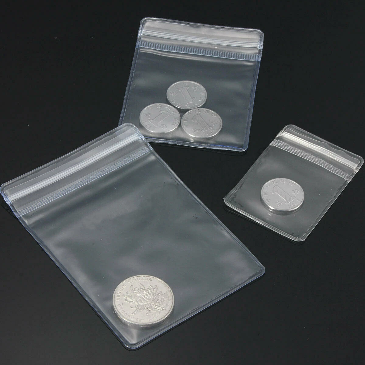 50Sealed Plastic Bags Clear PE Plastic COINN Pouch Box Wallet Organizer Gift Bag