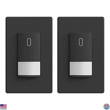 Motion Sensor Light Switch, PIR Activated, No Neutral Wire, 2 Pack, Matte Black