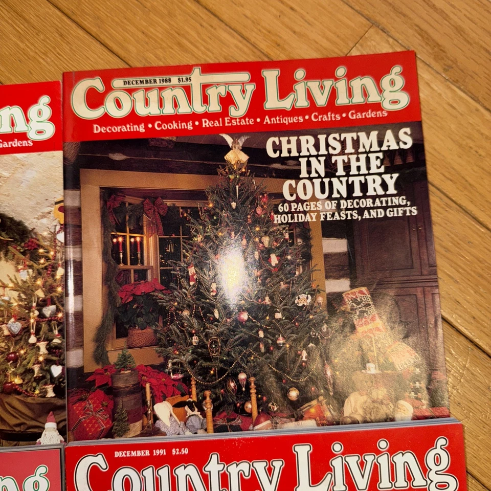 Lot 4 VTG Country Living Magazines Christmas Holiday December 88,89,90,91 Decor Foto 3 de 4