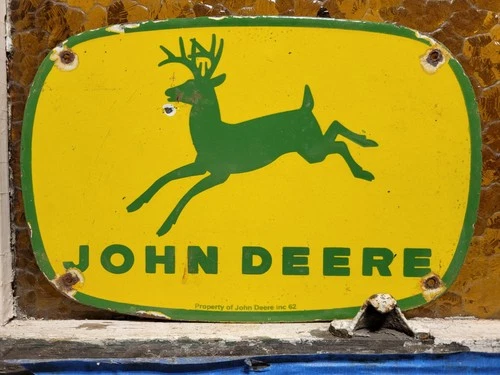 VINTAGE JOHN DEERE PORCELAIN SIGN 12" OLD 1962 TRACTOR FARMING FARM EQUIPMENT