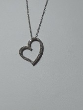 10k White Gold Diamond Open Heart Pendant Necklace 18  Sterling Silver Chain
