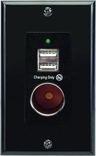 Wall Mount Black USB Charger with 2 Ports & 12V Power Outlet