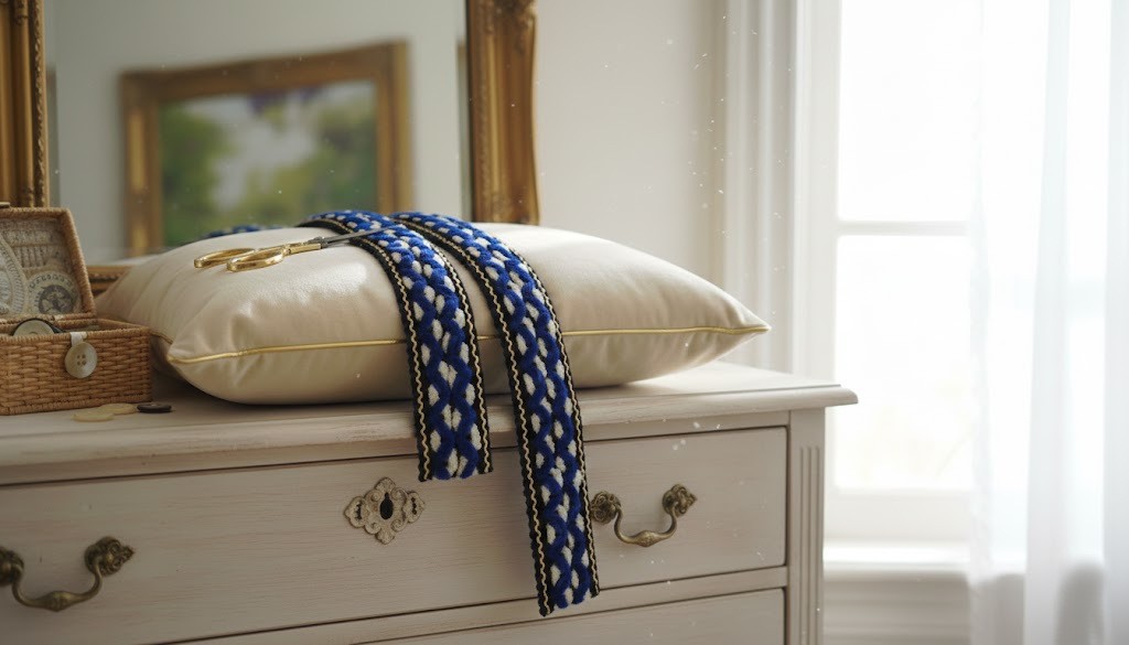 Cinta de encaje azul oscuro negro algodón piel jacquard adorno de costura art...