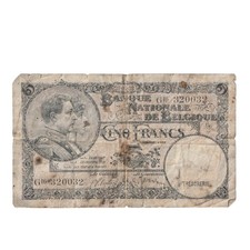 Belgium 5 Francs Banknote, April 25, 1938 Prefix G16