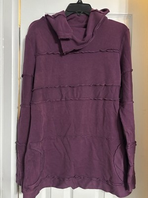 Nomads Hemp Wear Raw-Edge Cowl Neck Bohemian Hippie Pullover in Plum Size XL