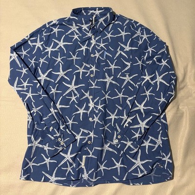 Escales Shirt Mens EUR XXXL US XXL Blue Starfish Print Long Sleeve Button Up NWT