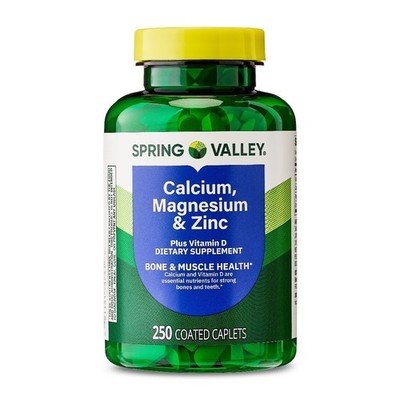 Calcium Magnesium Zinc Supplement with Vitamin D3 Caplets 250 Count