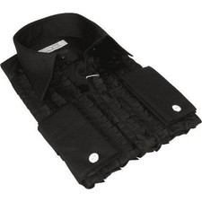 Mens CEREMONIA Tuxedo Ruffle Shirt 100 Cotton Turkey Slim Fit paris 15 Black