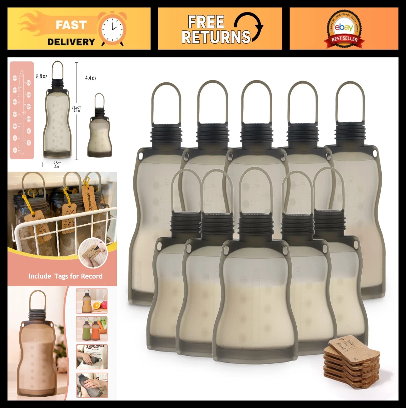 Reusable Silicone Breastmilk Storage Bags Combo 9oz & 4.4oz - Leak Proof, BPA Fr
Opens in a new wind