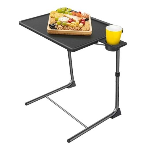 Adjustable Folding TV Tray Table with 6 Height & 3 Tilt Settings in Black