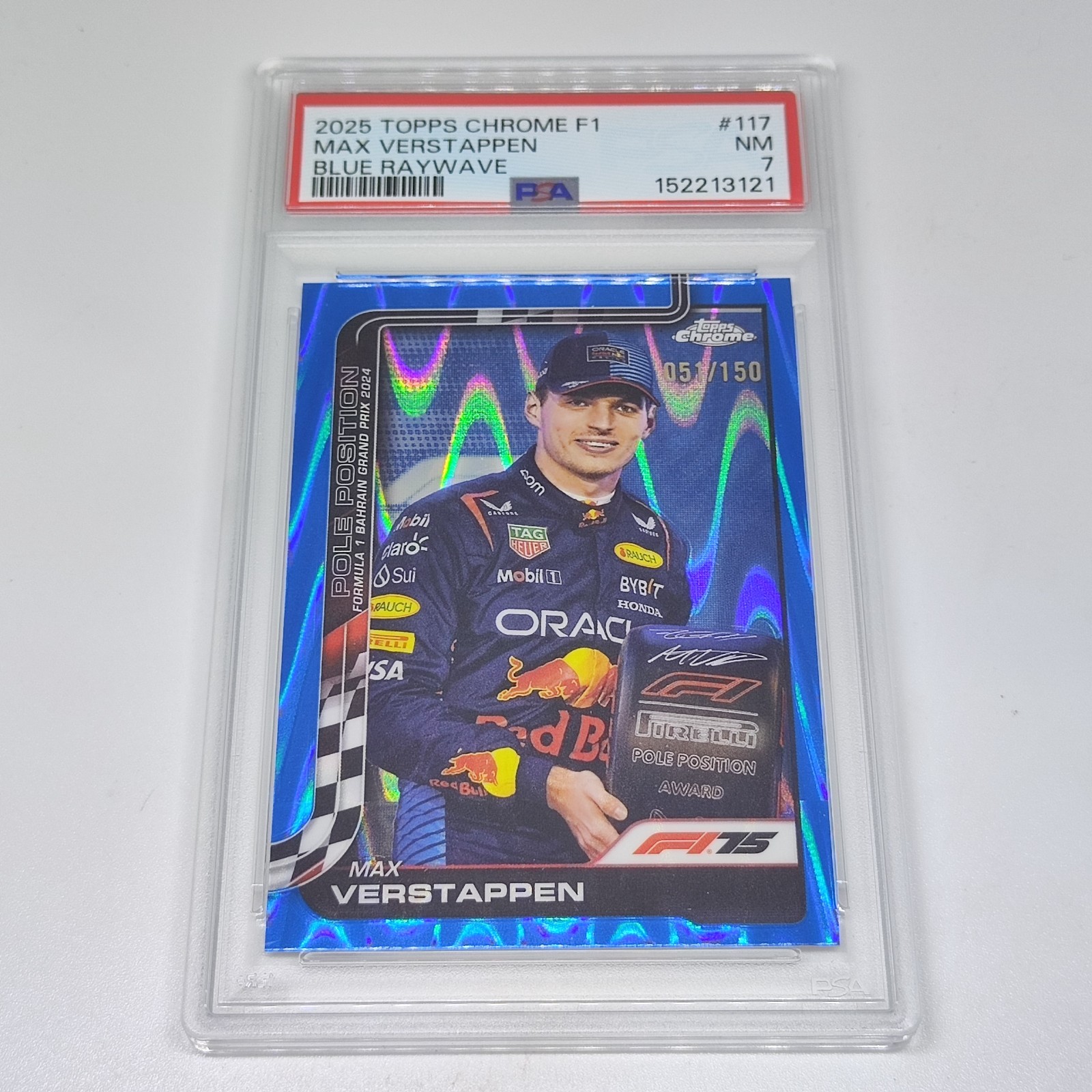 2025 Topps Chrome F1 Formula 1 Blue Raywave #117 MAX VERSTAPPEN /150 PSA 7!!