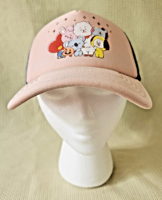 NWT BT21 Line Friends Trucker Hat Mesh Snapback Cap BTS K-Pop Pink Blue Graphic