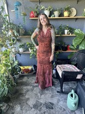 VTG 90s Mix Up Mixed Media Rust Dipped Maxi Dress 4 Y2K