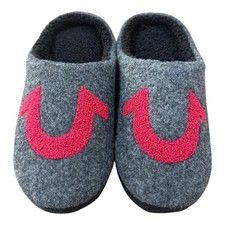 New True Religion Soft House Slippers Gray / Red Logo Men's Size Small 7-8