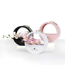 Round Shape Flower Gift Box, Black/White/Pink  W962
