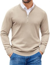Men's Quarter Zip Pullover Slim Fit Dress Sweaters Lightweight Large Khaki
