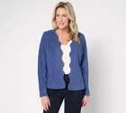 Susan Graver Women's Jacket Sz M Spring Fleece Open Front Scallop Blue A676536