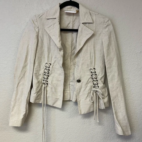 Giacca blazer Valentino Roma misto lino un bottone beige taglia 38 2
