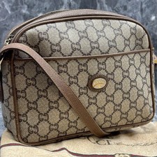 GUCCI GG Shoulder Bag Brown Beige Leather Logo Gold Hardware From Japan
