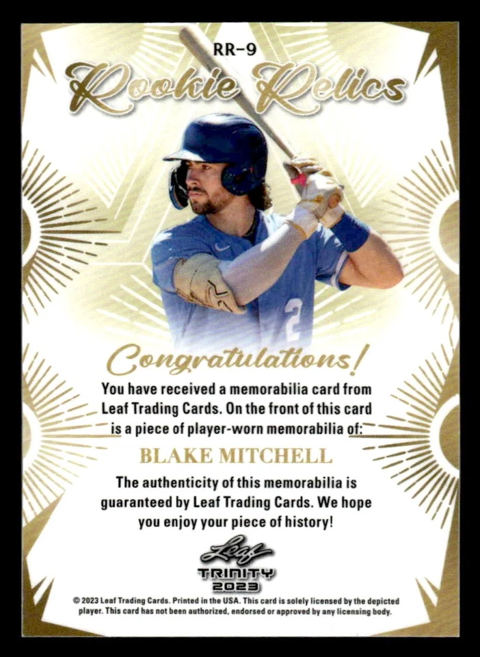 2023 Leaf Trinity #RR-9 Blake Mitchell Rookie Relics - Image 2 of 2