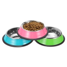 Stainless Steel Dog Bowl Pet Bowl with Silicone Base 6.8oz Mix Color 3Pcs