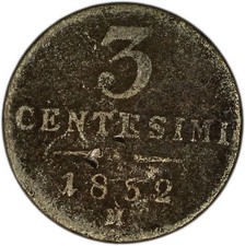 ITALIAN STATES (LOMBARDY-VENETIA) coin 3 Centesimi 1852 M